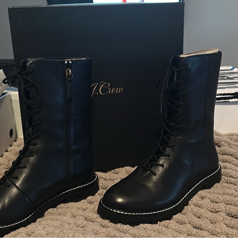 J. Crew Women's Black Lace-Up Leather Boots